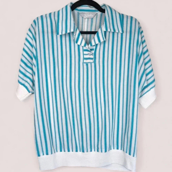 Vintage Blair Blue & White Striped Collared Top - Picture 3 of 6